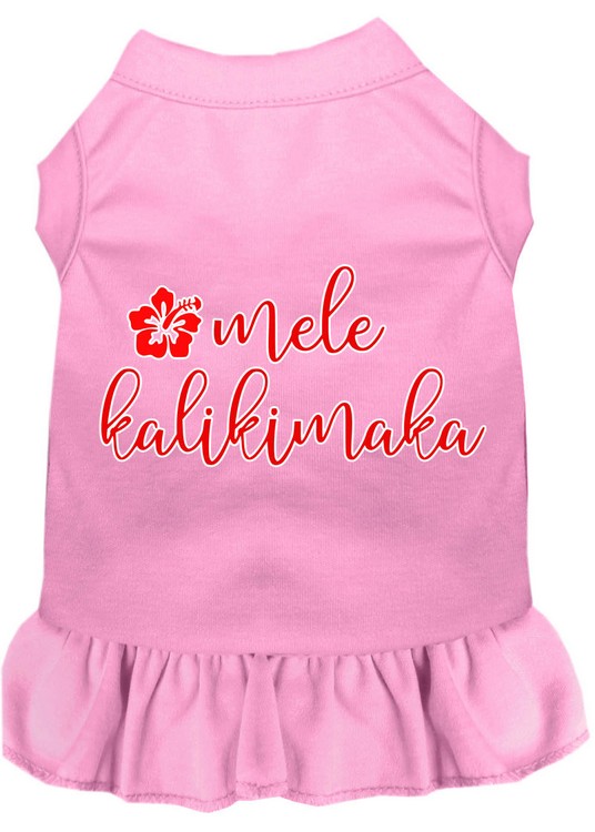 Mele Kalikimaka Screen Print Dog Dress Light Pink XS